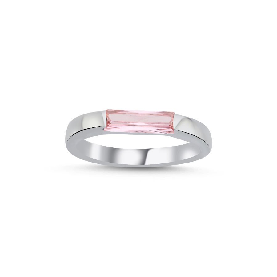 Pink Baguette Women's Silver Ring - CNG Jewels