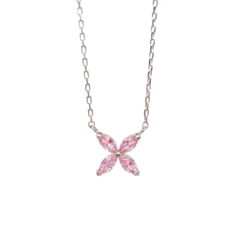 Pink Marquise Rose Silver Women's Necklace - 1