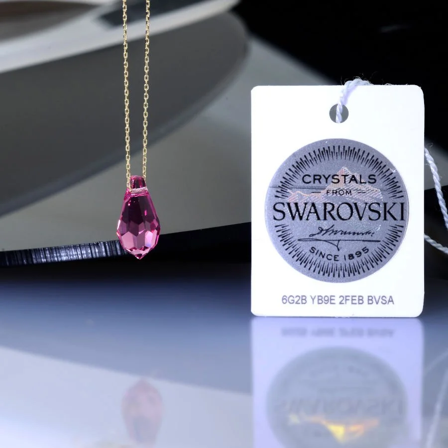 Pembe Swarovski Crystal 14 Ayar Altın Kolye - 2