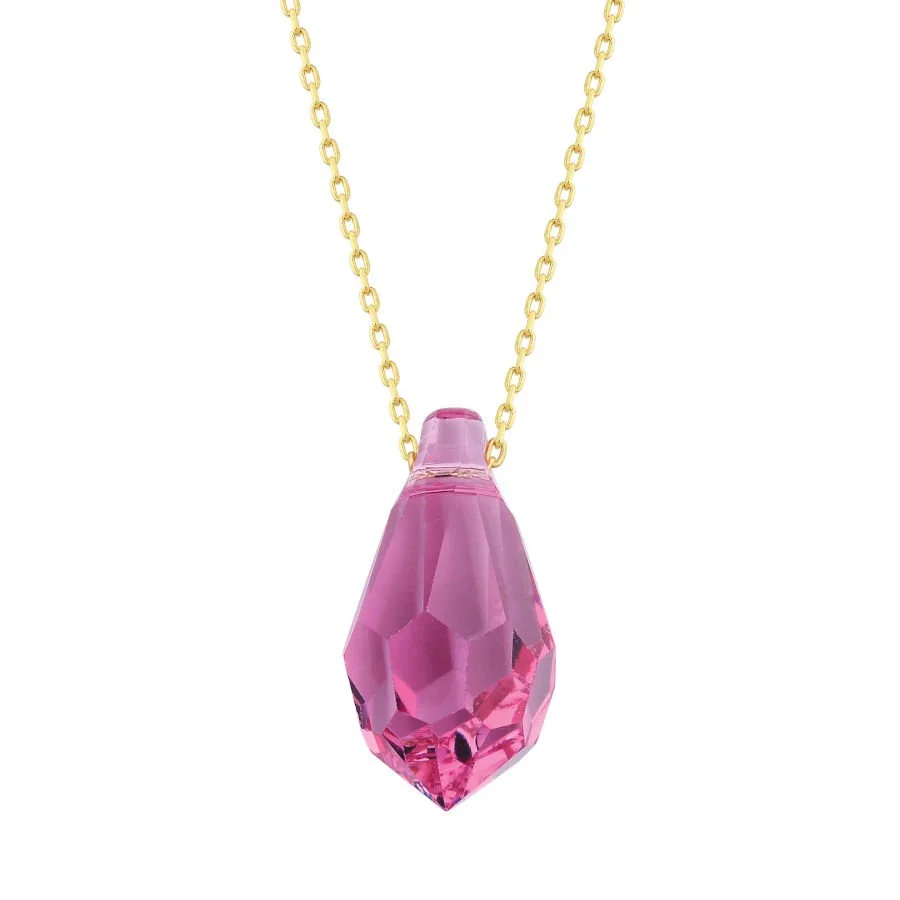 Pembe Swarovski Crystal 14 Ayar Altın Kolye - 1
