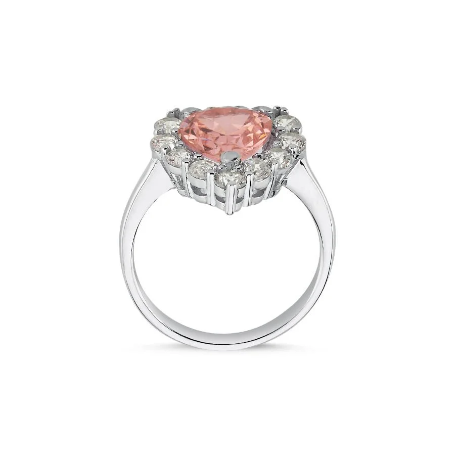 Pembe Taşlı Kalp Kadın Gümüş Yüzük - 2