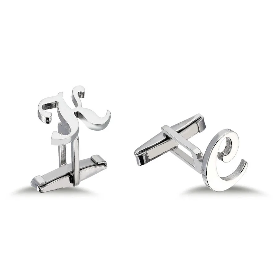 Personalized Medium Size Handwritten Silver Letter Cufflinks - 1