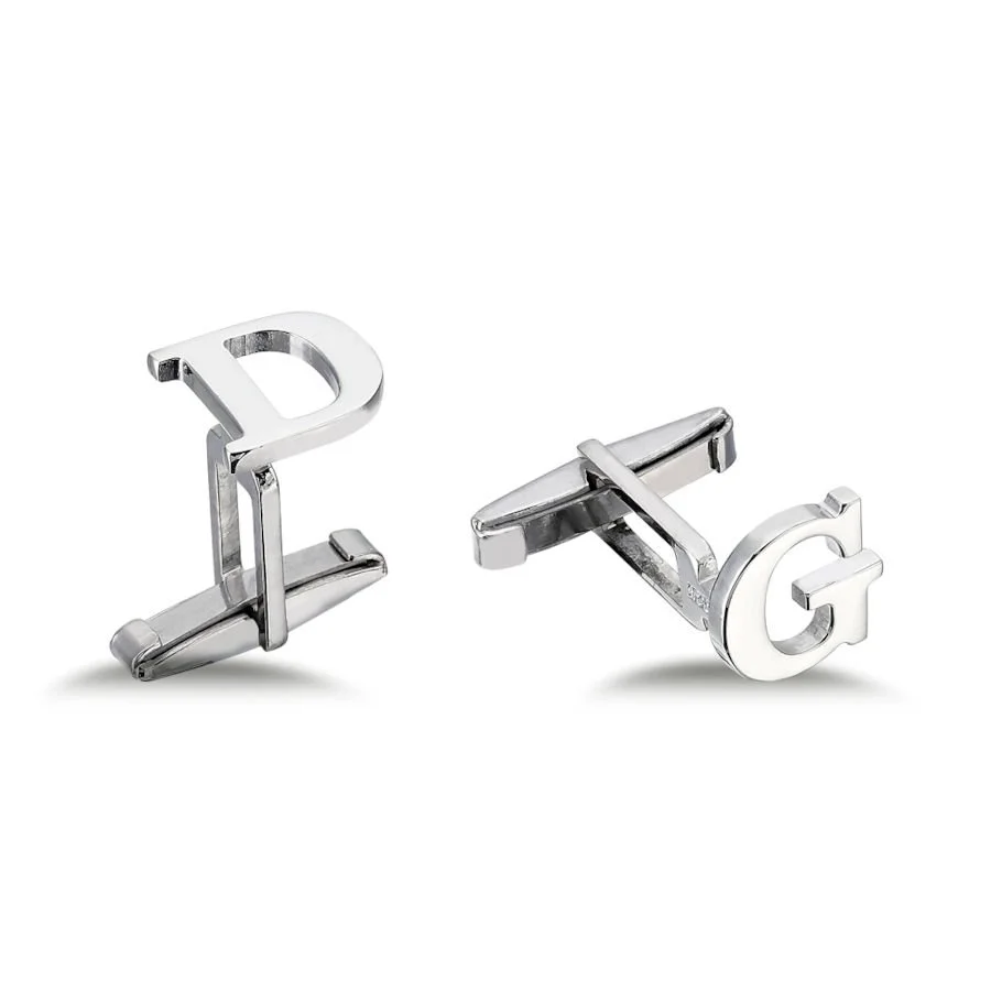 Personalized Plain Script Silver Letter Cufflinks - 1