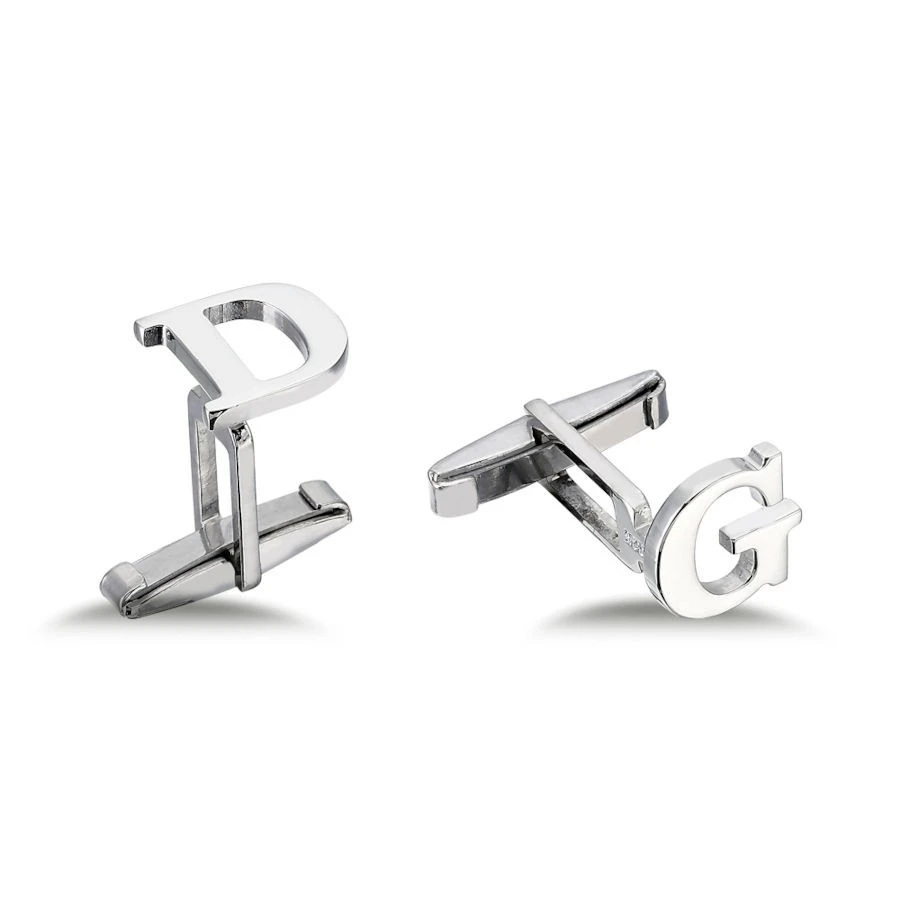  Personalized Plain Lettering Silver Letter Cufflinks