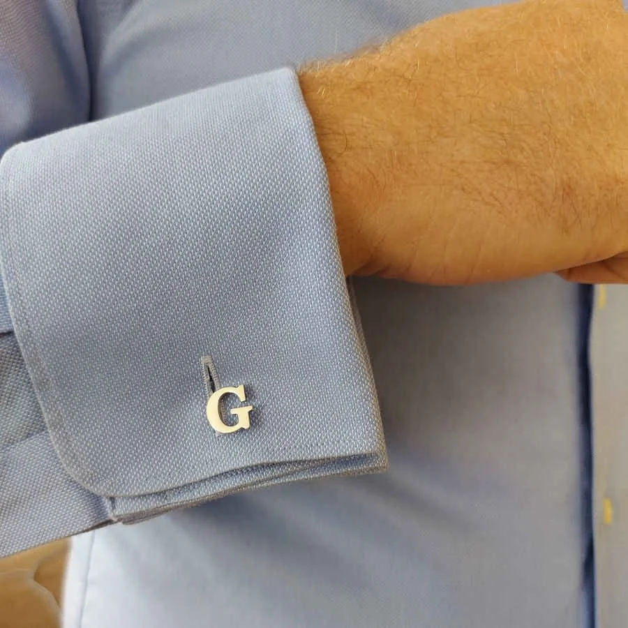  Personalized Plain Lettering Silver Letter Cufflinks