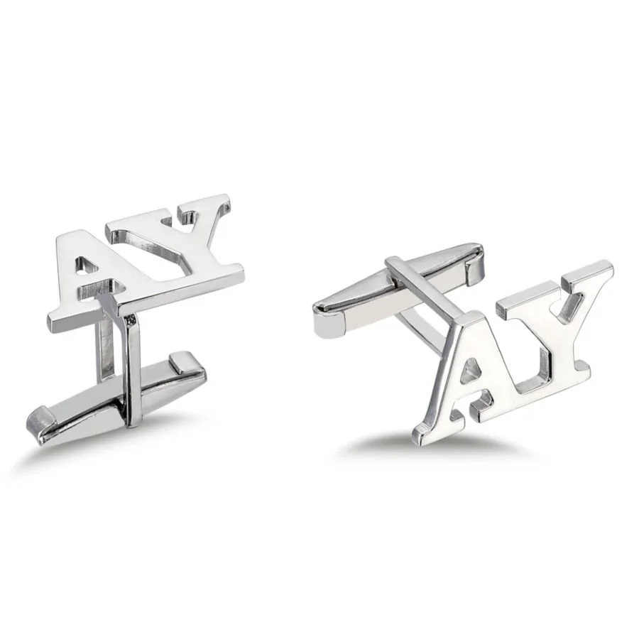 Personalized Plain Script Silver Two Letter Cufflinks - 1