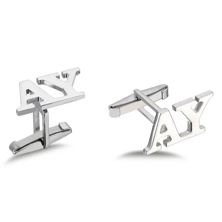 Personalized Plain Lettering Silver Two Letter Cufflinks