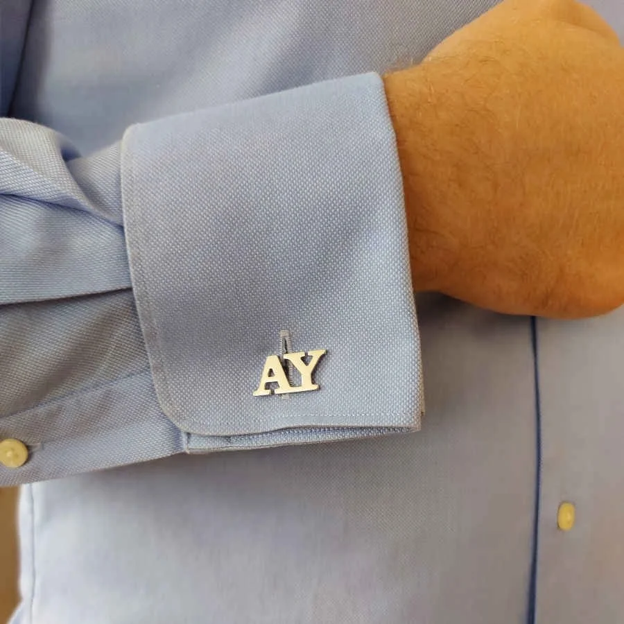 Personalized Plain Lettering Silver Two Letter Cufflinks