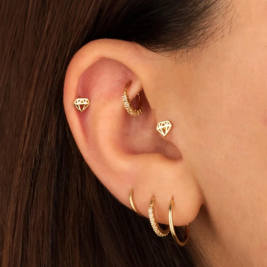 Diamond Patterned Gold Helix Piercing - 2
