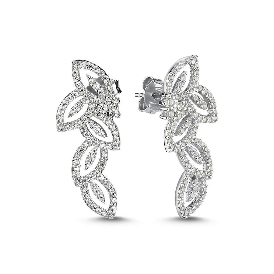 Diamond Model Virgo Pattern Women's Silver Earrings - CNG Jewels