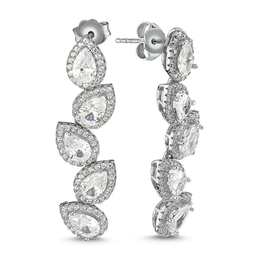 Diamond Designed Drop Stone Women's Evening Dress Silver Earrings - CNG Jewels