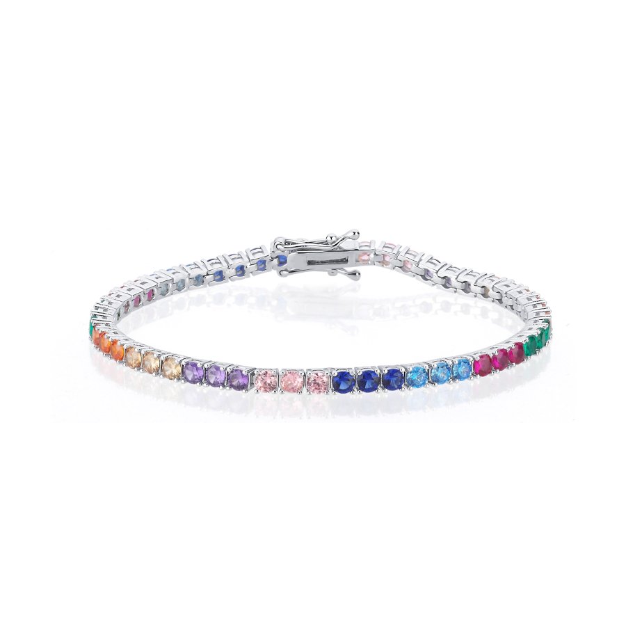 Rainbow Renkli Taşlı Su Yolu Gümüş Bileklik - CNG Jewels