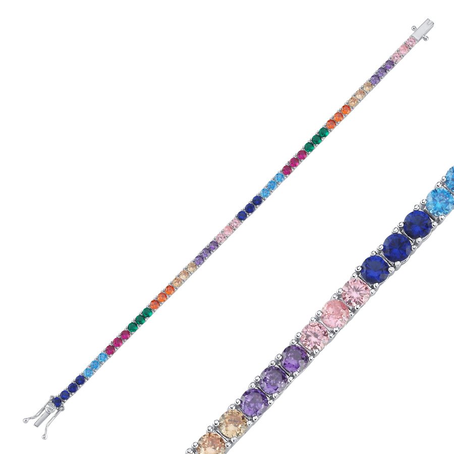 Rainbow Renkli Taşlı Su Yolu Gümüş Bileklik - CNG Jewels (1)