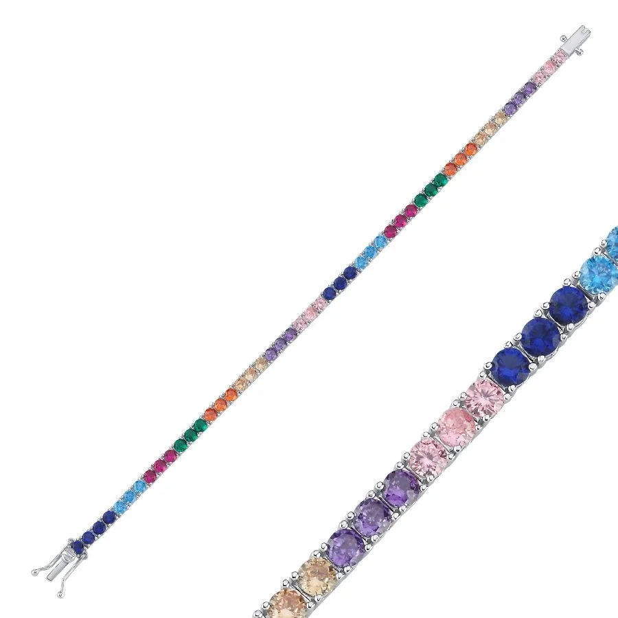 Rainbow Renkli Taşlı Su Yolu Gümüş Bileklik - 2