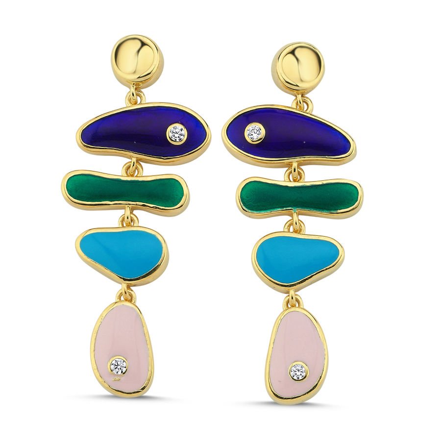 Renkli Mineli Balık Gümüş Kadın Küpe - CNG Jewels