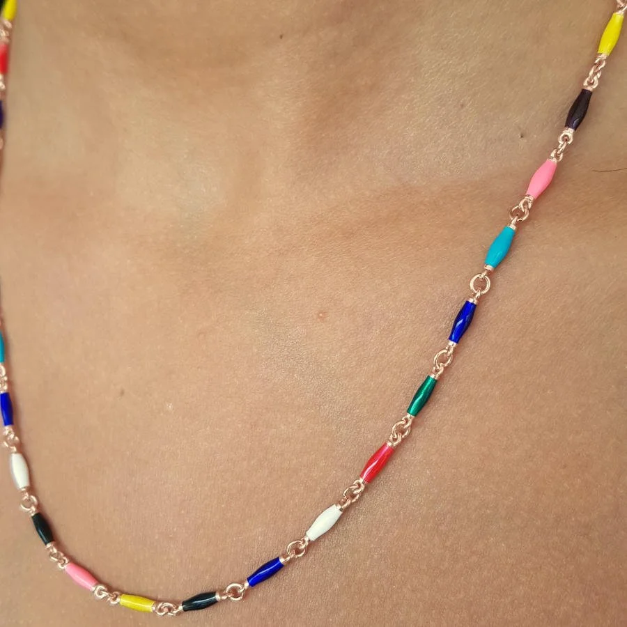 Renkli Mineli Gümüş Kolye - 2