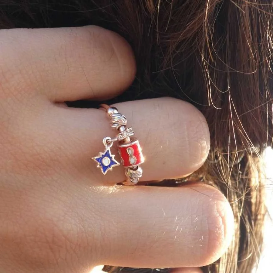 Renkli Sonsuzluk Silindir Charm Kutup Yıldızı Gümüş Kadın Yüzük - 1