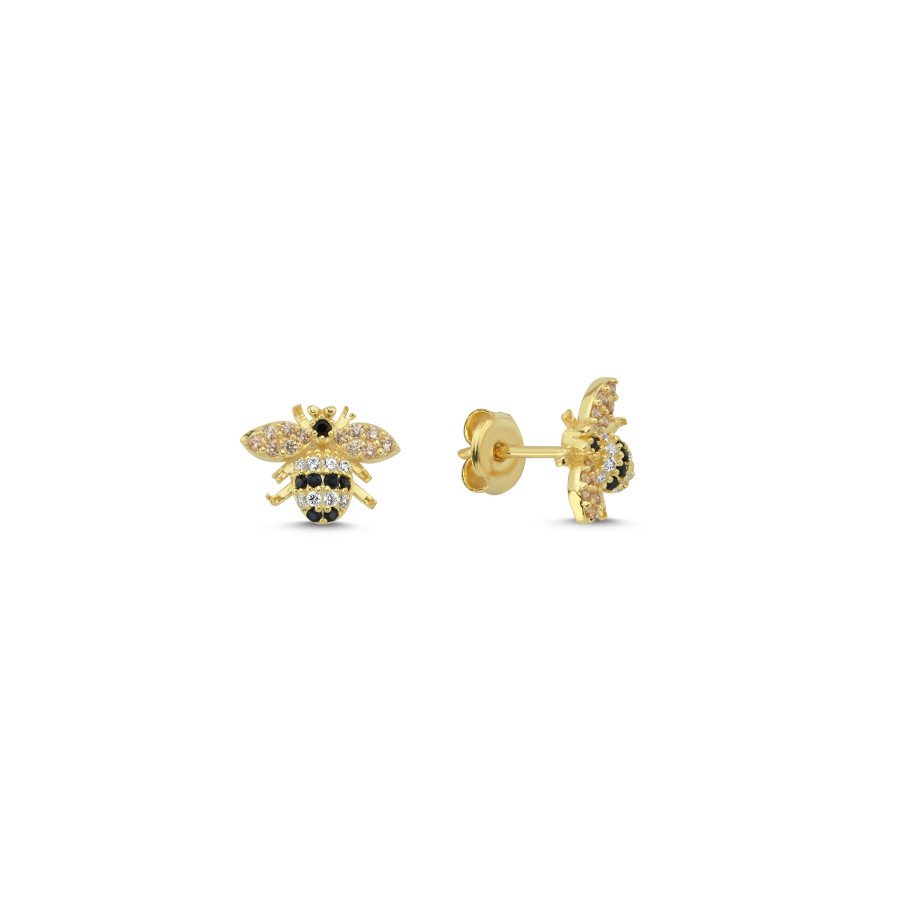 Renkli Taşlı Minimal Arı Gold Gümüş Kadın Küpe - CNG Jewels