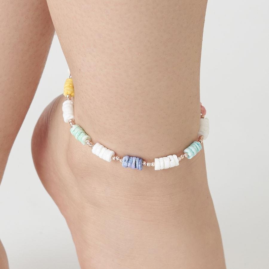 Shiny Rosegold Ball Silver Anklet with Colorful Stones - CNG Jewels