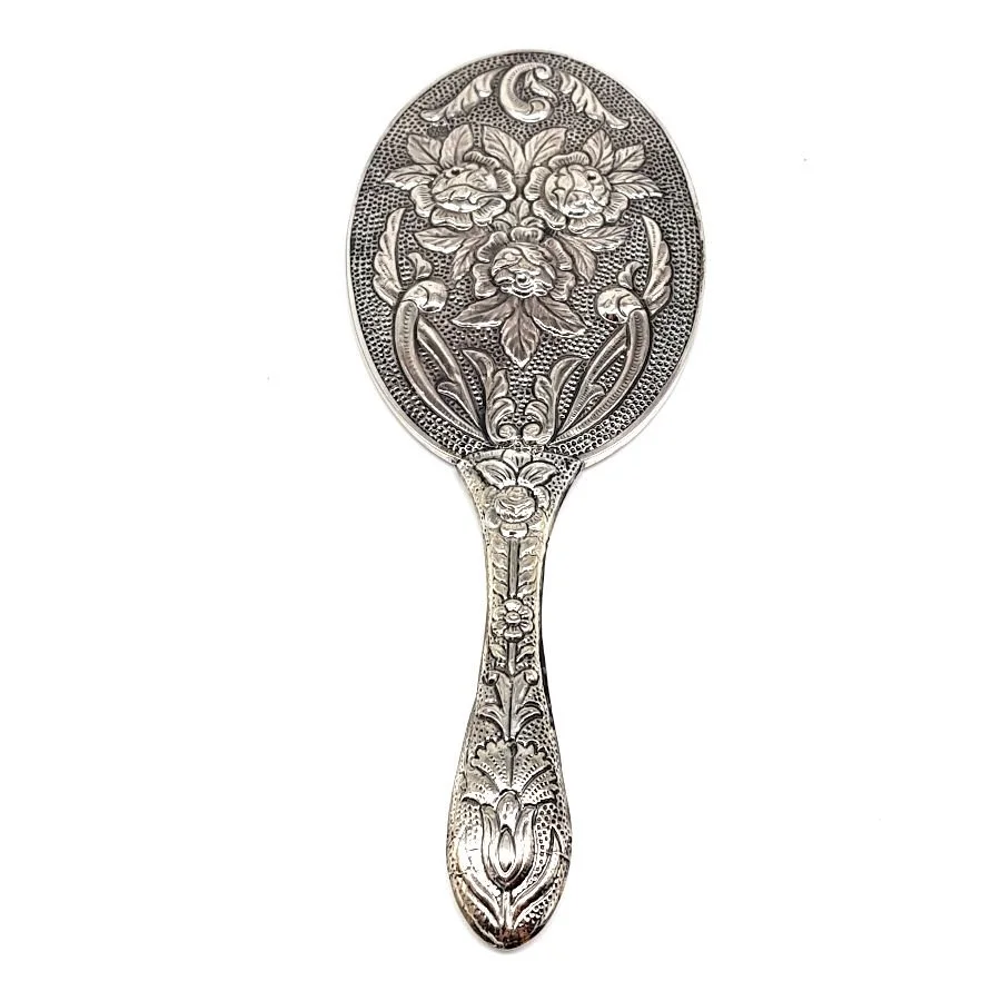 Rose Patterned Large Silver Hand Mirror No. 4 - 2
