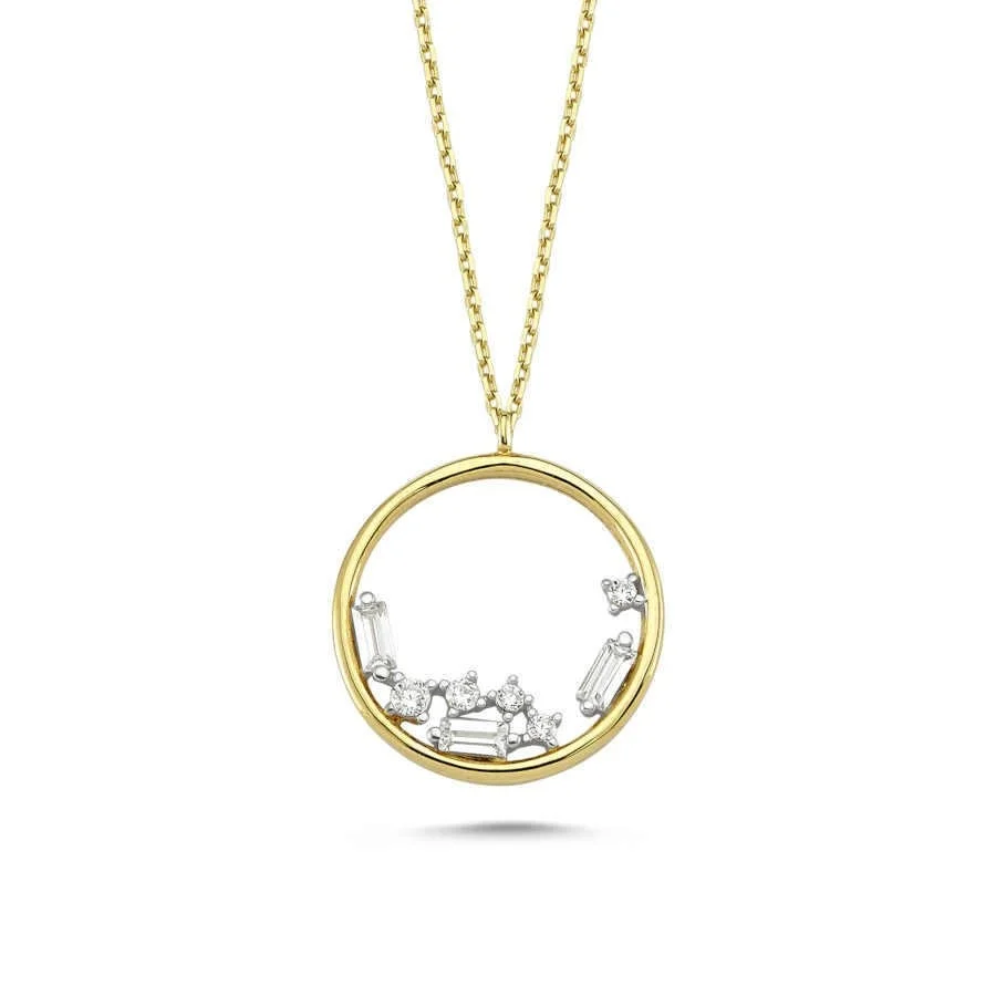 Round Baguette Stone Gold Necklace