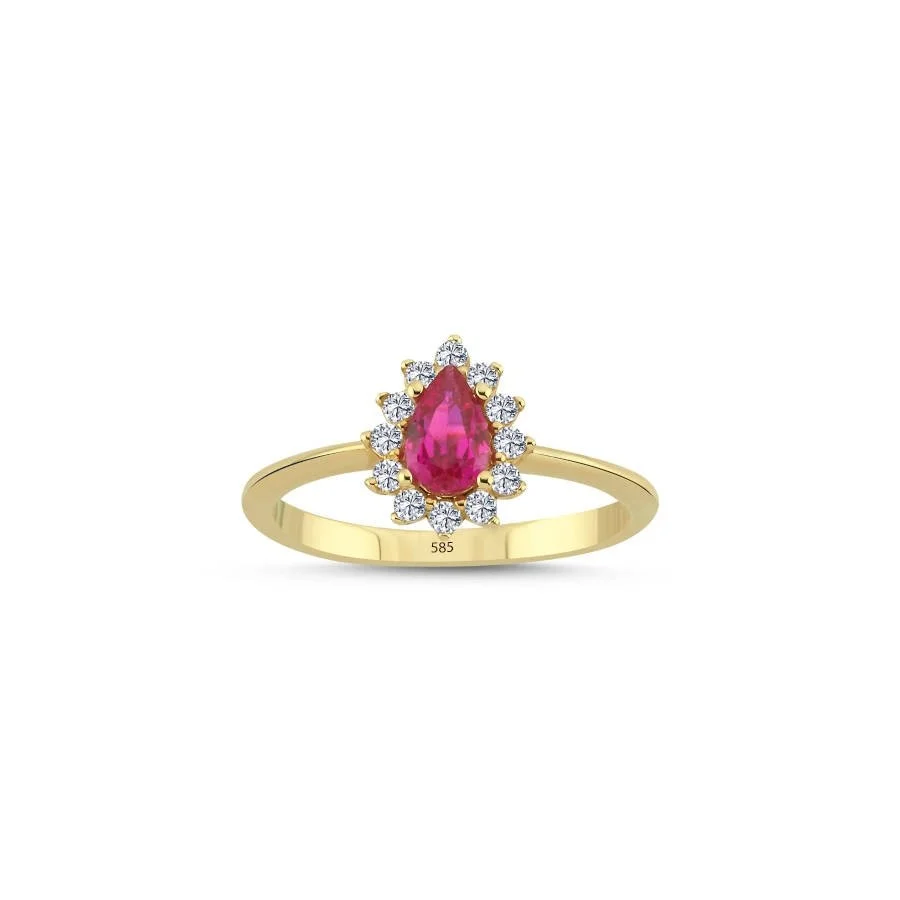 Ruby Drop Solitaire Anturaj 14 Carat Gold Ring - 1
