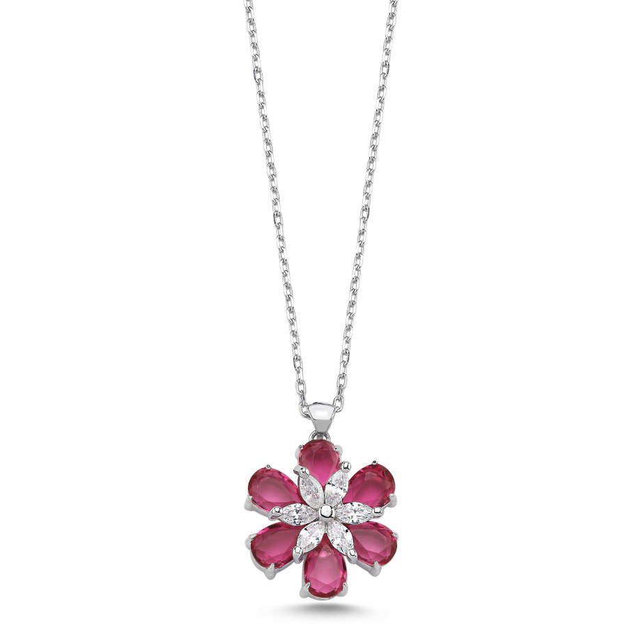 Ruby Daisy Women's Silver Necklace - CNG Jewels
