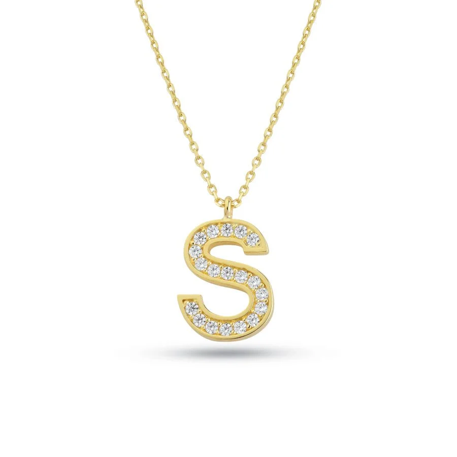 Letter S Gold Stone Necklace - 1