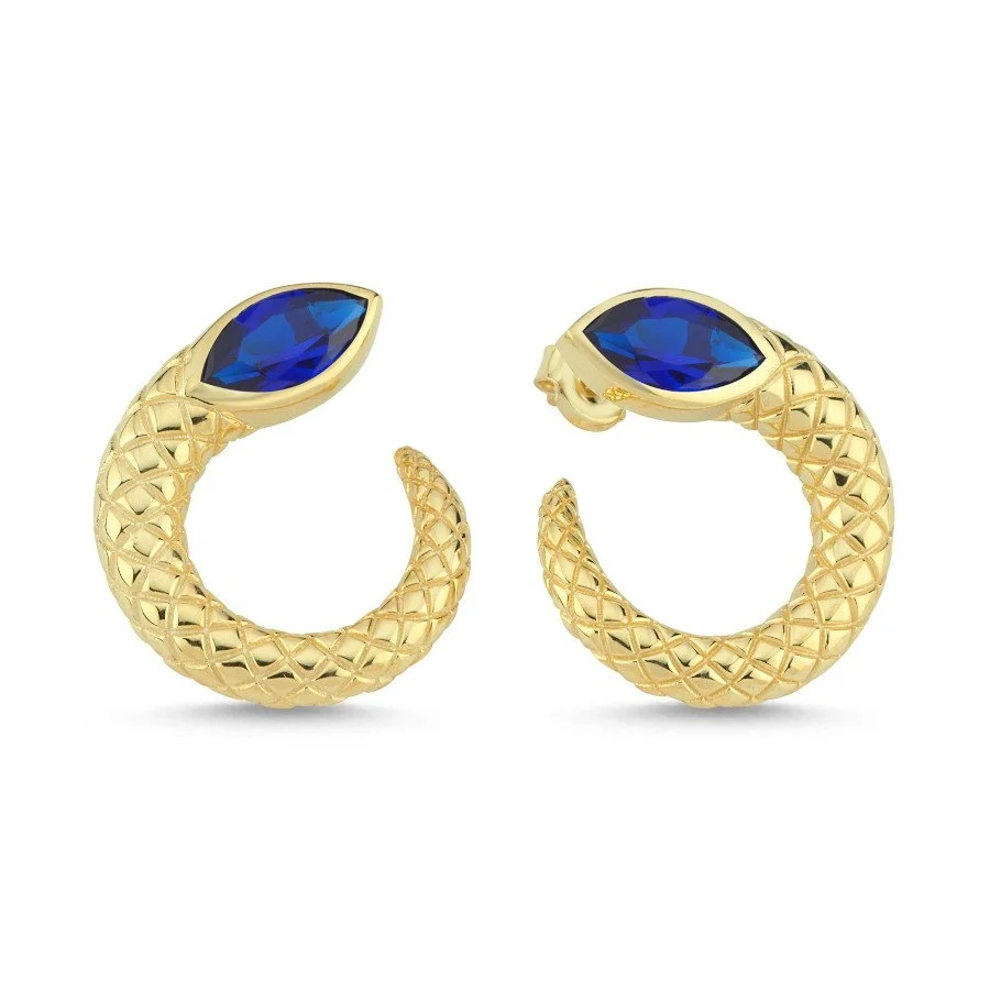 Safir Markiz Yılan Gold Kadın Gümüş Küpe - 1