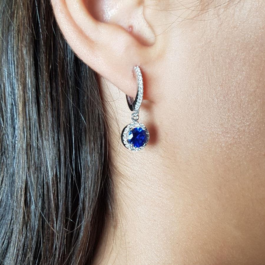 Sapphire Blue Dangle Stone Women's Silver Earrings - CNG Jewels (1)