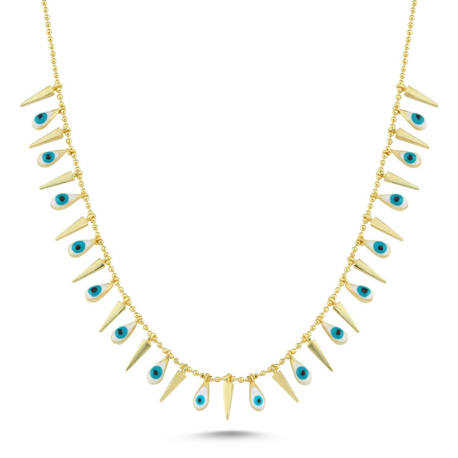 Sallantılı Beyaz Damla Göz Gold Kadın Gümüş Kolye - CNG Jewels