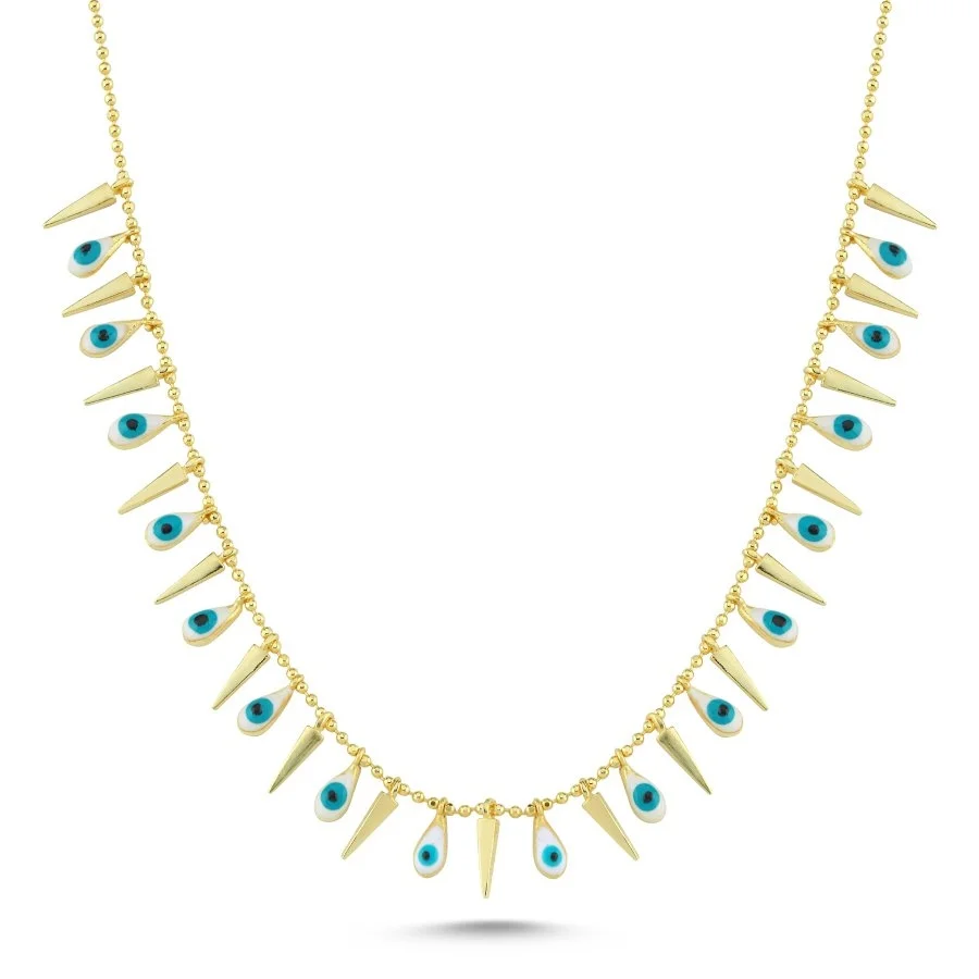 Sallantılı Beyaz Damla Göz Gold Kadın Gümüş Kolye - 1