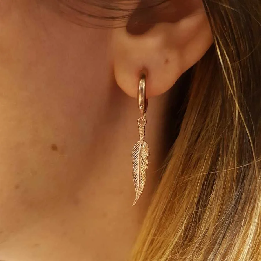 Dangle Feather Rose Silver Women's Earrings - 2