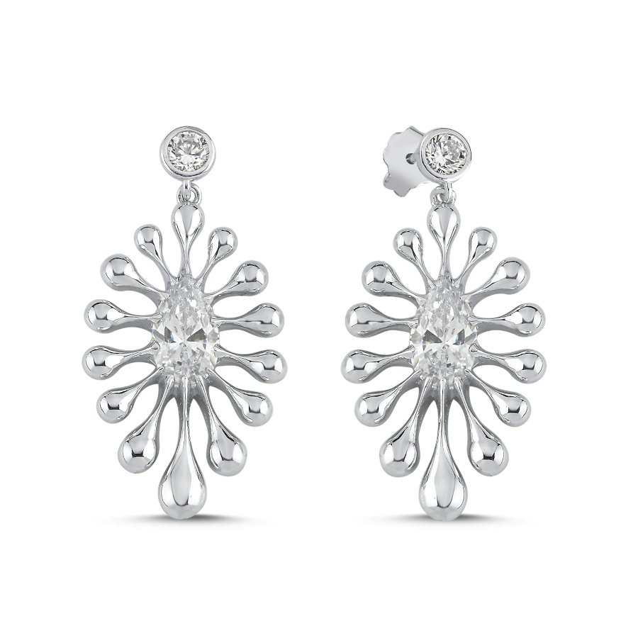 Sallantılı Lucia Taşlı Gümüş Kadın Küpe - CNG Jewels
