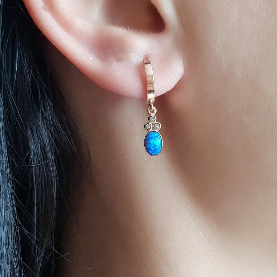 Dangling Blue Opal Women's Silver Earrings - 1