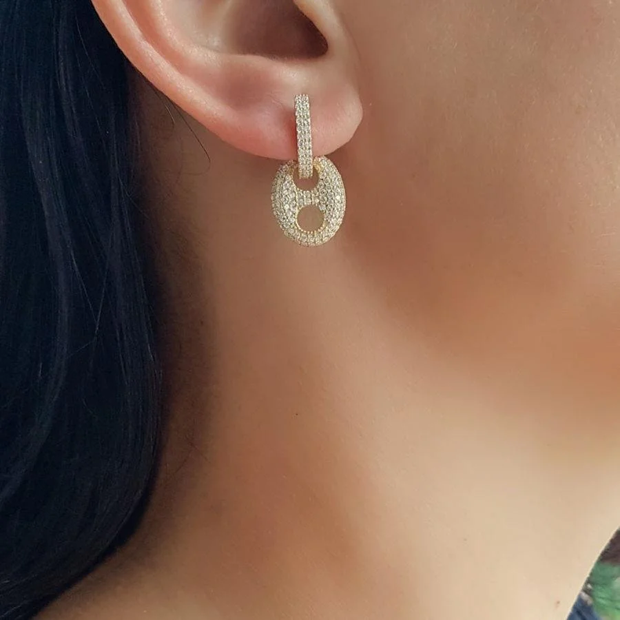 Dangling Stone Button Gold Silver Women's Earrings - 2