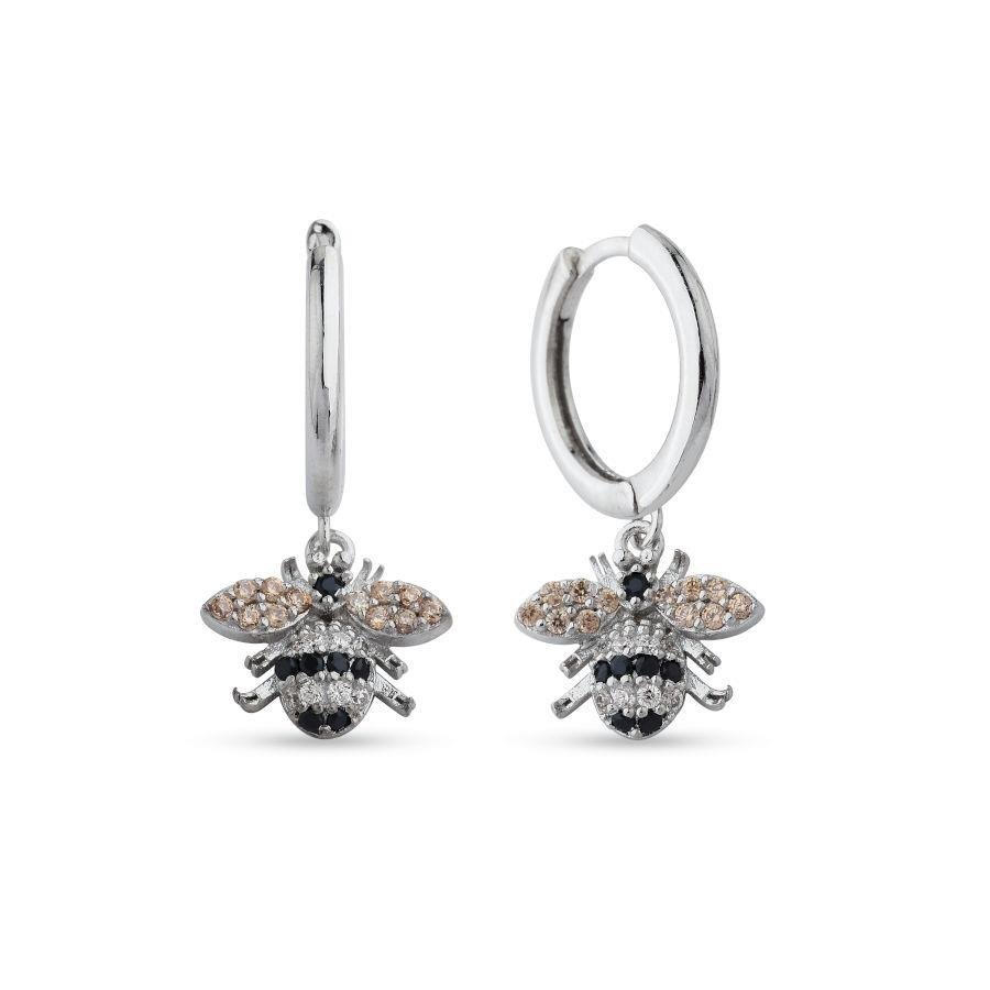 Sallantılı Taşlı Küçük Arı Kadın Gümüş Küpe - CNG Jewels