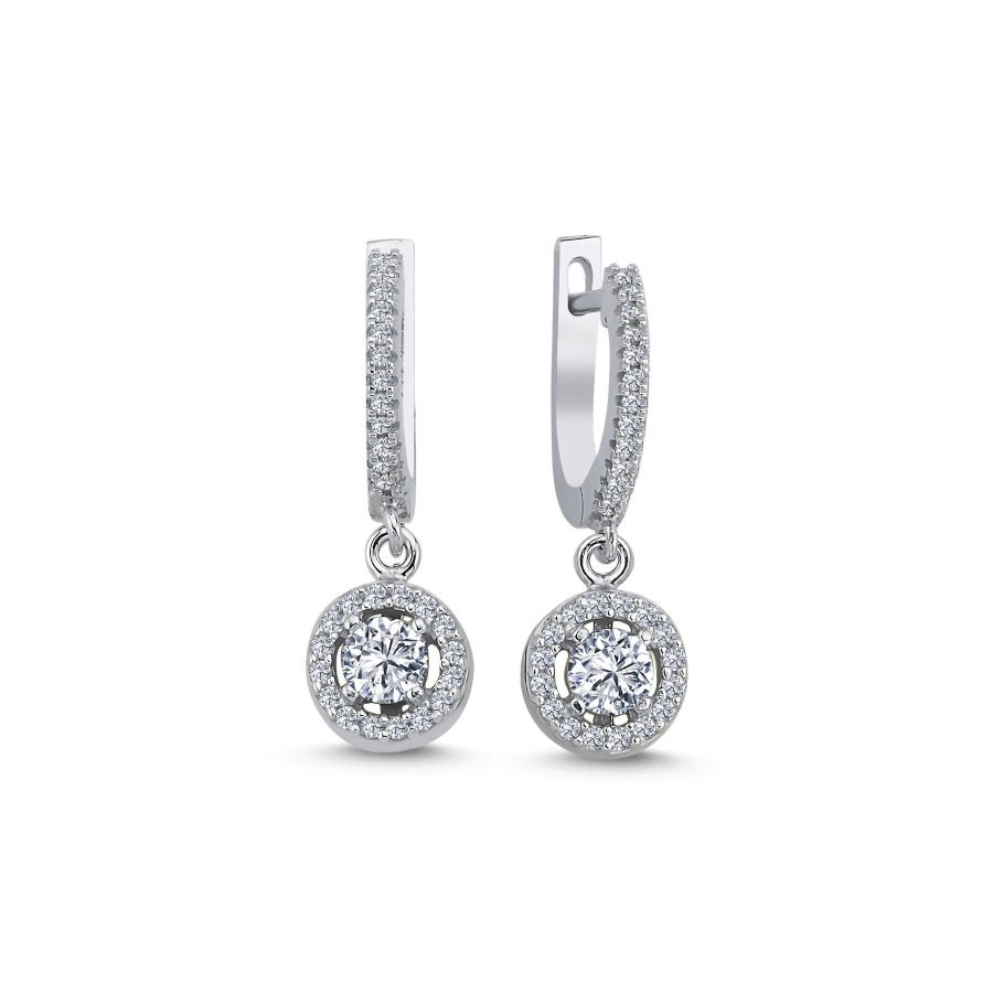 Sallantılı Yuvarlak Tektaş Kadın Gümüş Küpe - CNG Jewels