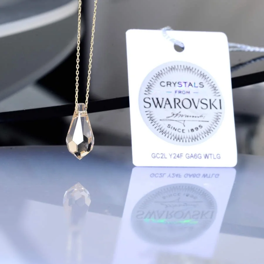 Şampanya Swarovski Crystal Altın Kolye