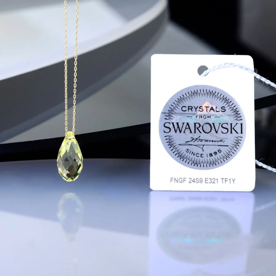 Sarı Swarovski Crystal 14 Ayar Altın Kolye - 2