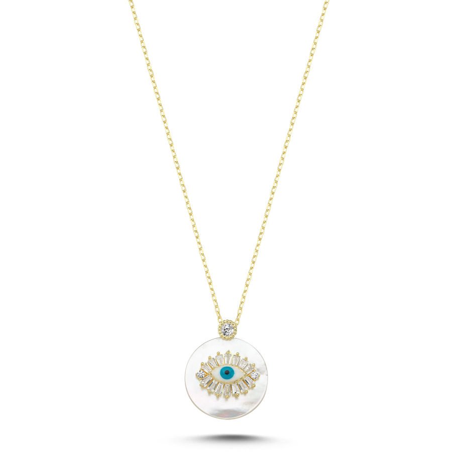 Mother of Pearl Stone Eye Women's Silver Necklace - CNG Jewels