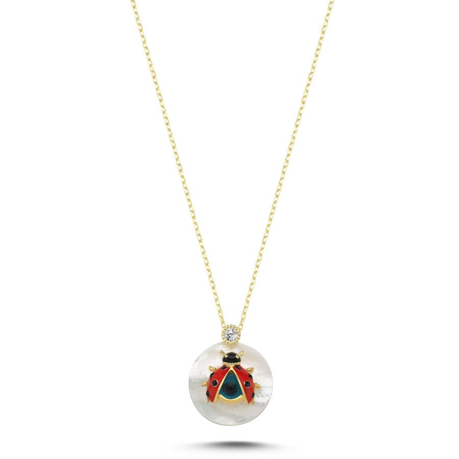 Ladybug Women's Silver Necklace with Mother of Pearl Stone - CNG Jewels