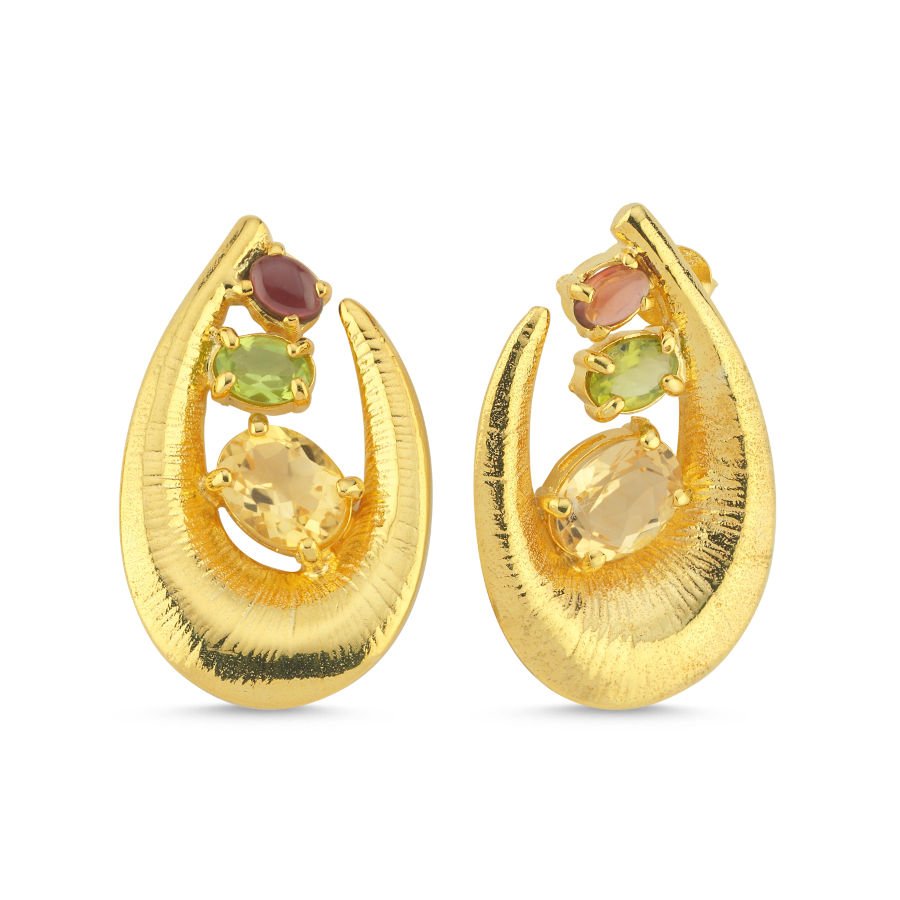 Sitrin Peridot Granat Taşlı Kadın Gümüş Küpe - CNG Jewels