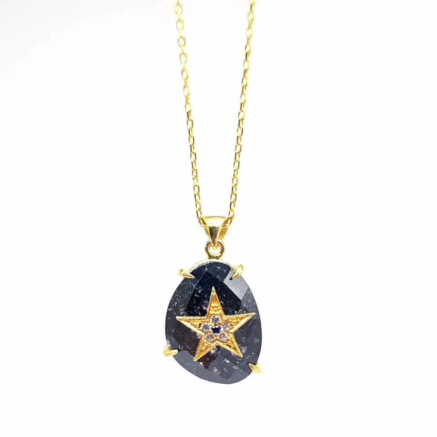 Black Ice Quartz Stone Star Silver Women's Necklace - 1