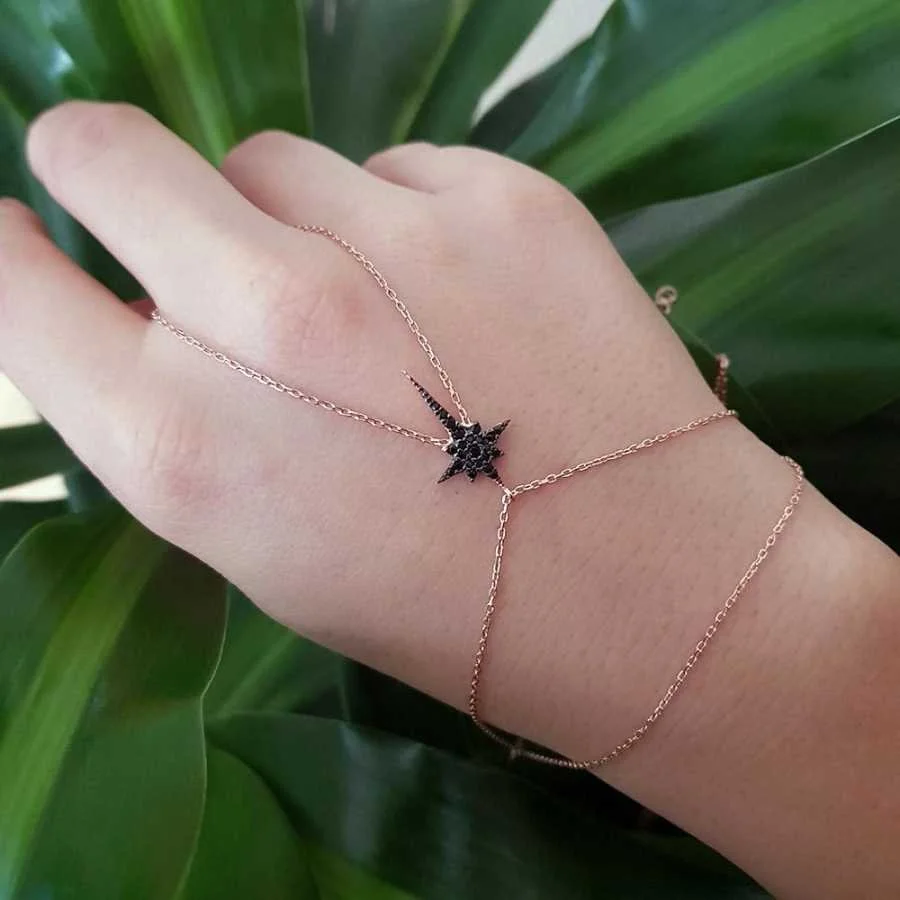 Siyah Kutup Yıldızı Gümüş Şahmeran Bileklik - 1