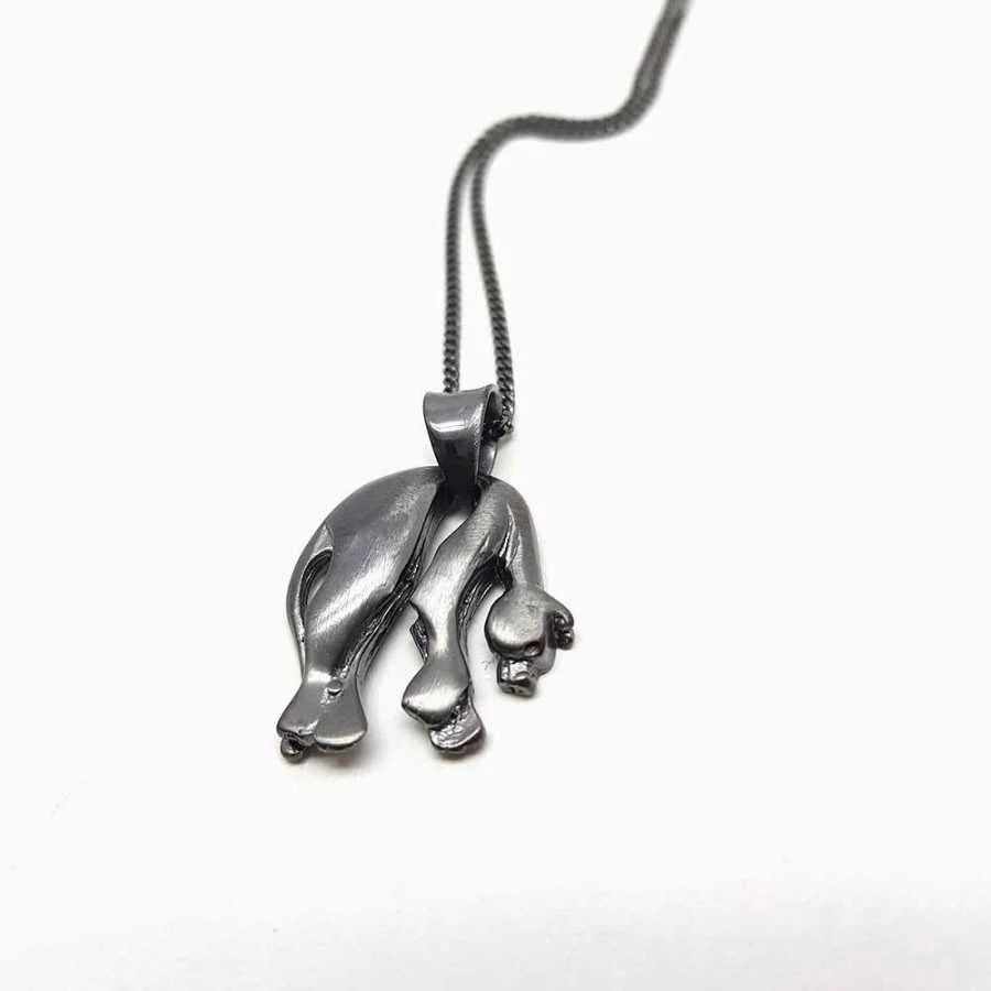 Siyah Panter Uzun Zincirli Gümüş Erkek Kolye - 1