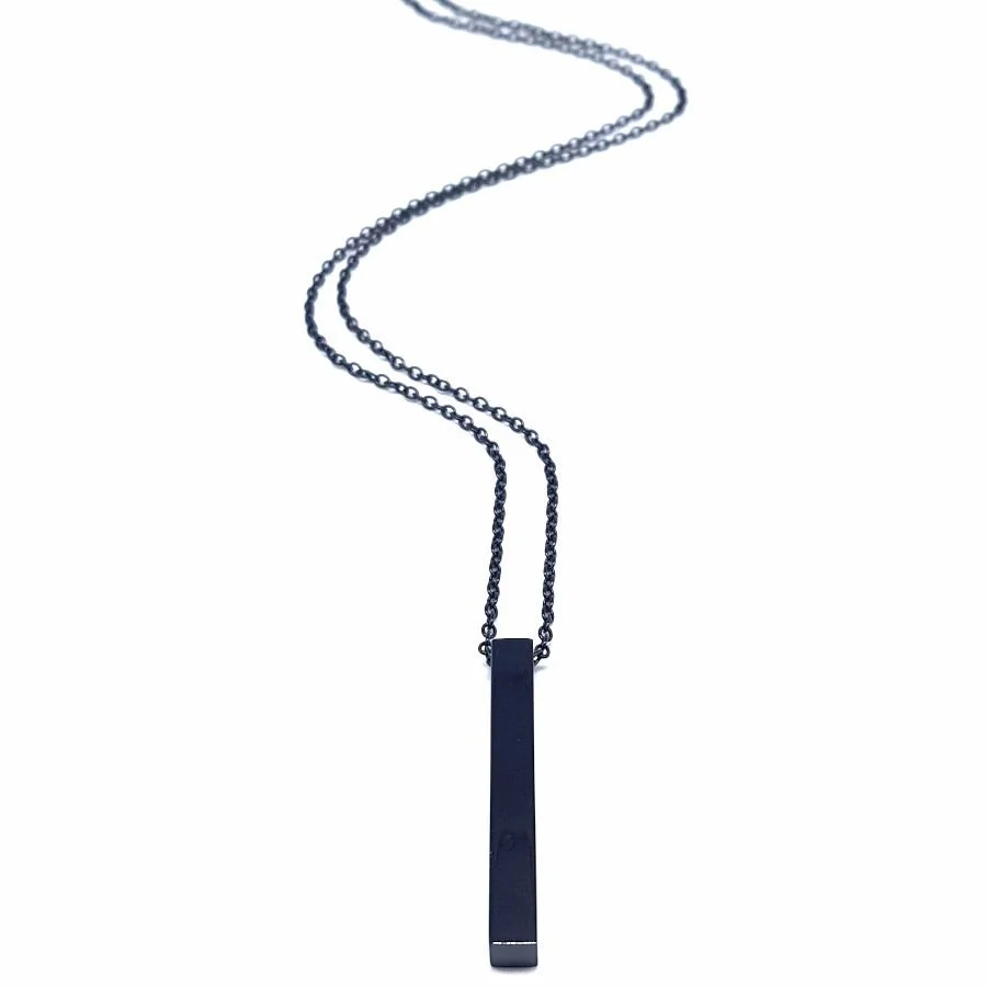 Siyah Parlak Üç Boyutlu Çubuk Çelik Erkek Kolye - 2