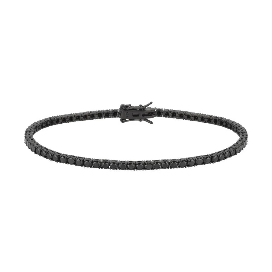 Siyah Taşlı Su Yolu Gümüş Erkek Bileklik - 1