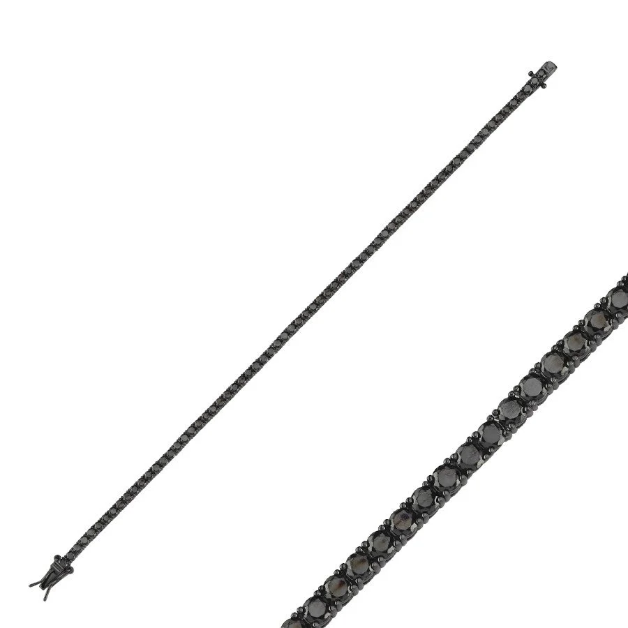 Siyah Taşlı Su Yolu Gümüş Erkek Bileklik - 2