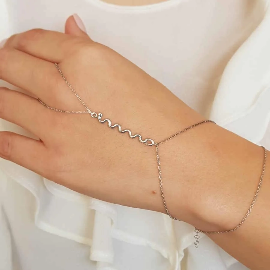  Snake Figure Silver Hand Bracelet 